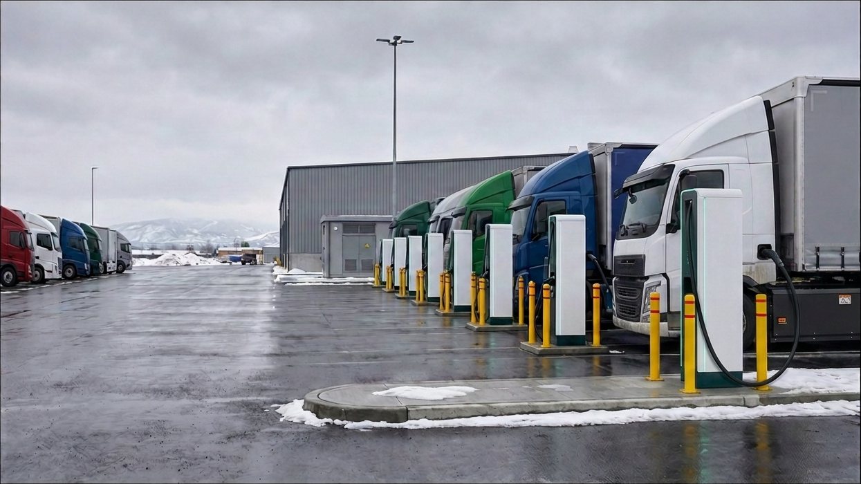Rafmagnsvörubíll í hleðslu